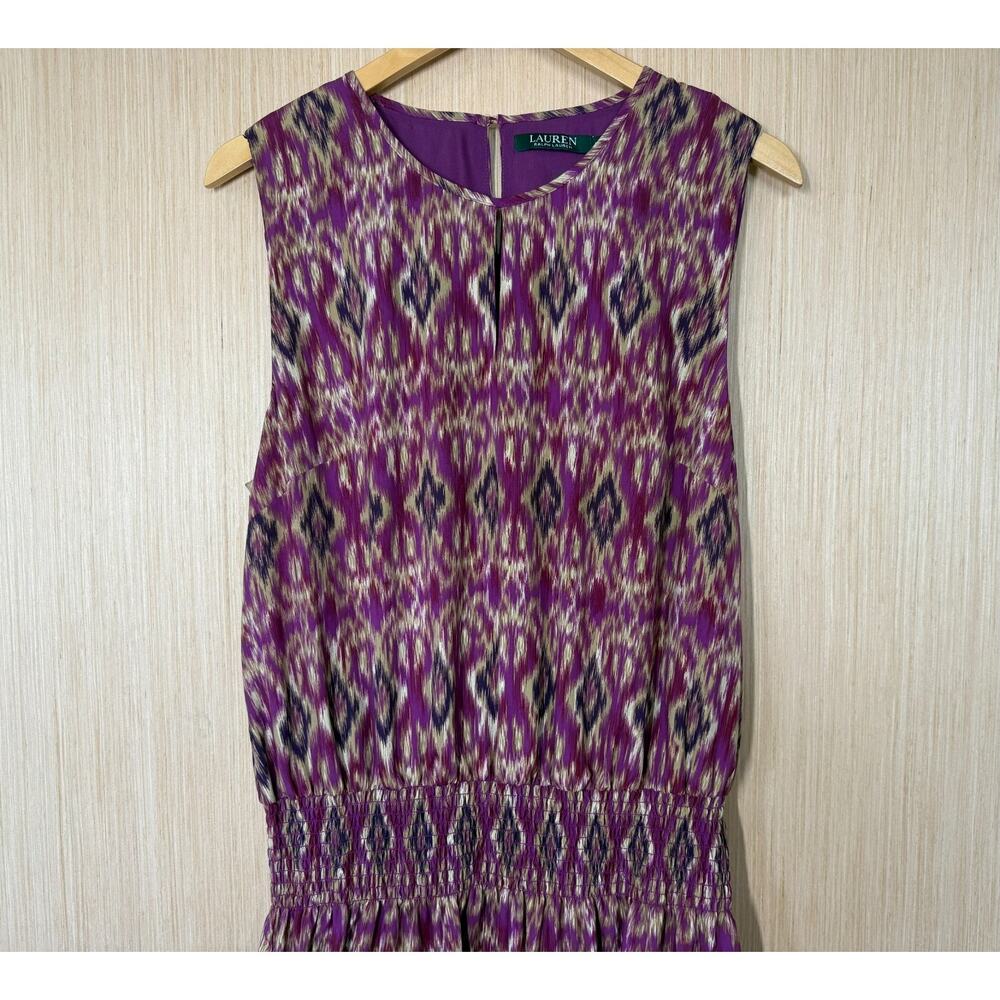 Lauren Ralph Lauren Ikat Blouson Smocked Tiered Midi Dress Size XL Sleeveless - Picture 3 of 12